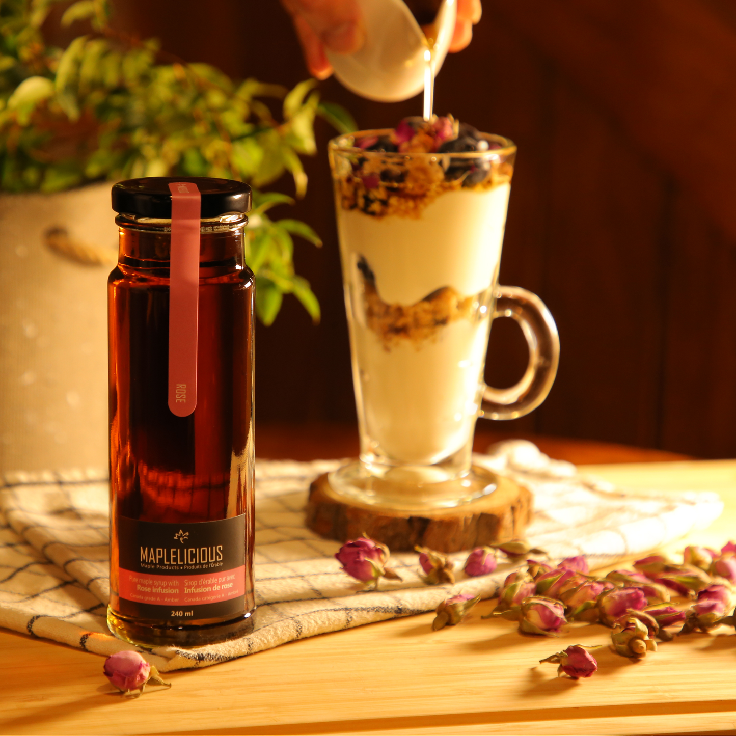 Rose infused maple syrup